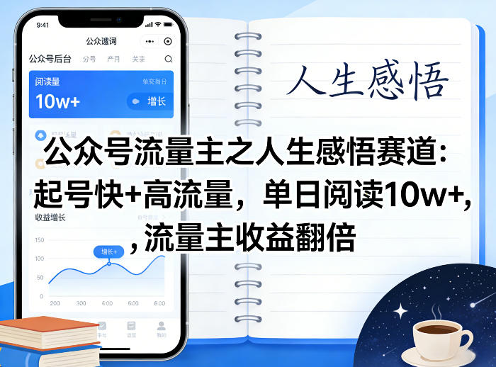 公众号流量主之人生感悟赛道，起号快+高流量，单日阅读10w+，流量主收益翻倍-速聚网
